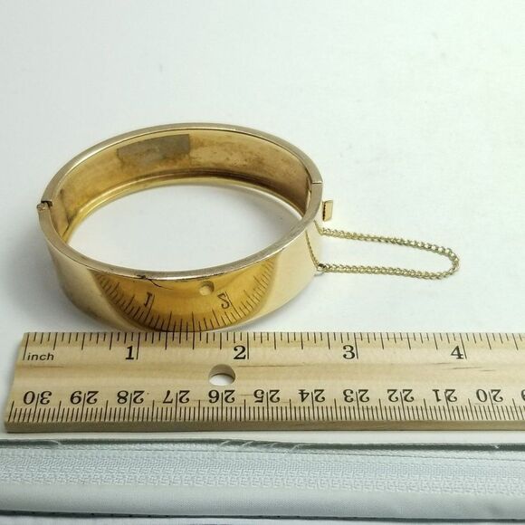 Vintage Bartek Polished Gold Tone Minimal Stacking Hinged Bangle Bracelet Estate - Picture 5 of 7